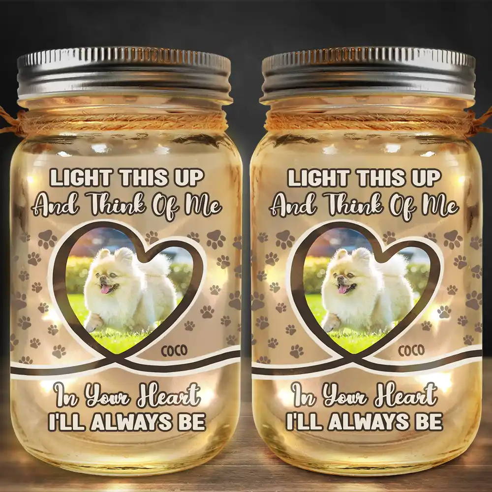 Custom Photo,Pet Lovers,Sad,Memorial - Custom Photo Light This Up And Think Of Me - Personalized Mason Jar Light