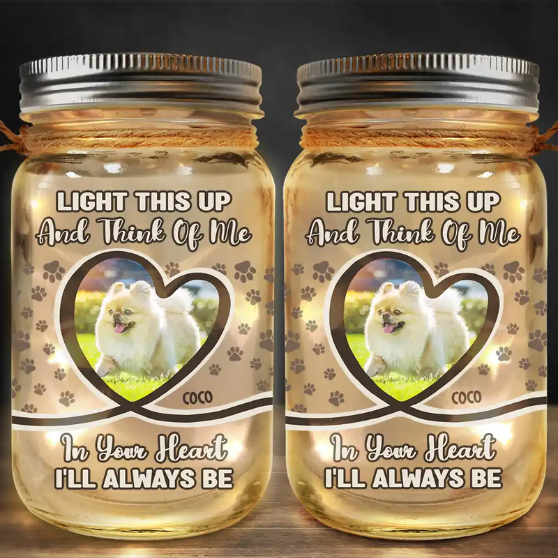 Custom Photo,Pet Lovers,Sad,Memorial - Custom Photo Light This Up And Think Of Me - Personalized Mason Jar Light