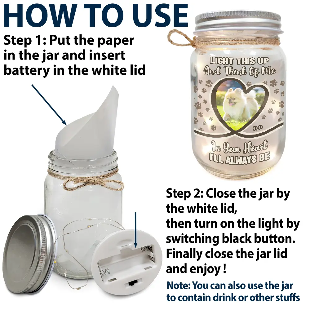 Custom Photo,Pet Lovers,Sad,Memorial - Custom Photo Light This Up And Think Of Me - Personalized Mason Jar Light