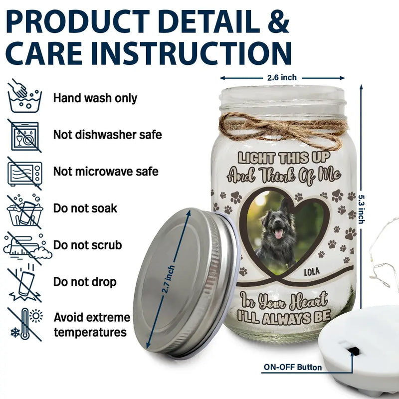 Custom Photo,Pet Lovers,Sad,Memorial - Custom Photo Light This Up And Think Of Me - Personalized Mason Jar Light