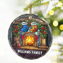 Family - Christmas Stocking On Fireplace Family - Personalized Circle Glass Ornament