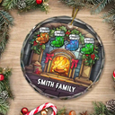 Family - Christmas Stocking On Fireplace Family - Personalized Circle Glass Ornament