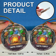 Family - Christmas Stocking On Fireplace Family - Personalized Circle Glass Ornament