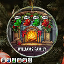 Family - Christmas Stocking On Fireplace Family - Personalized Circle Glass Ornament