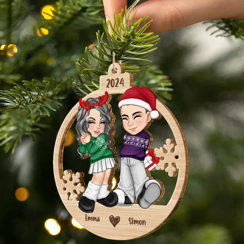 Gift For Couples - Christmas Couple Y2K - Personalized Wooden Cutout Ornament