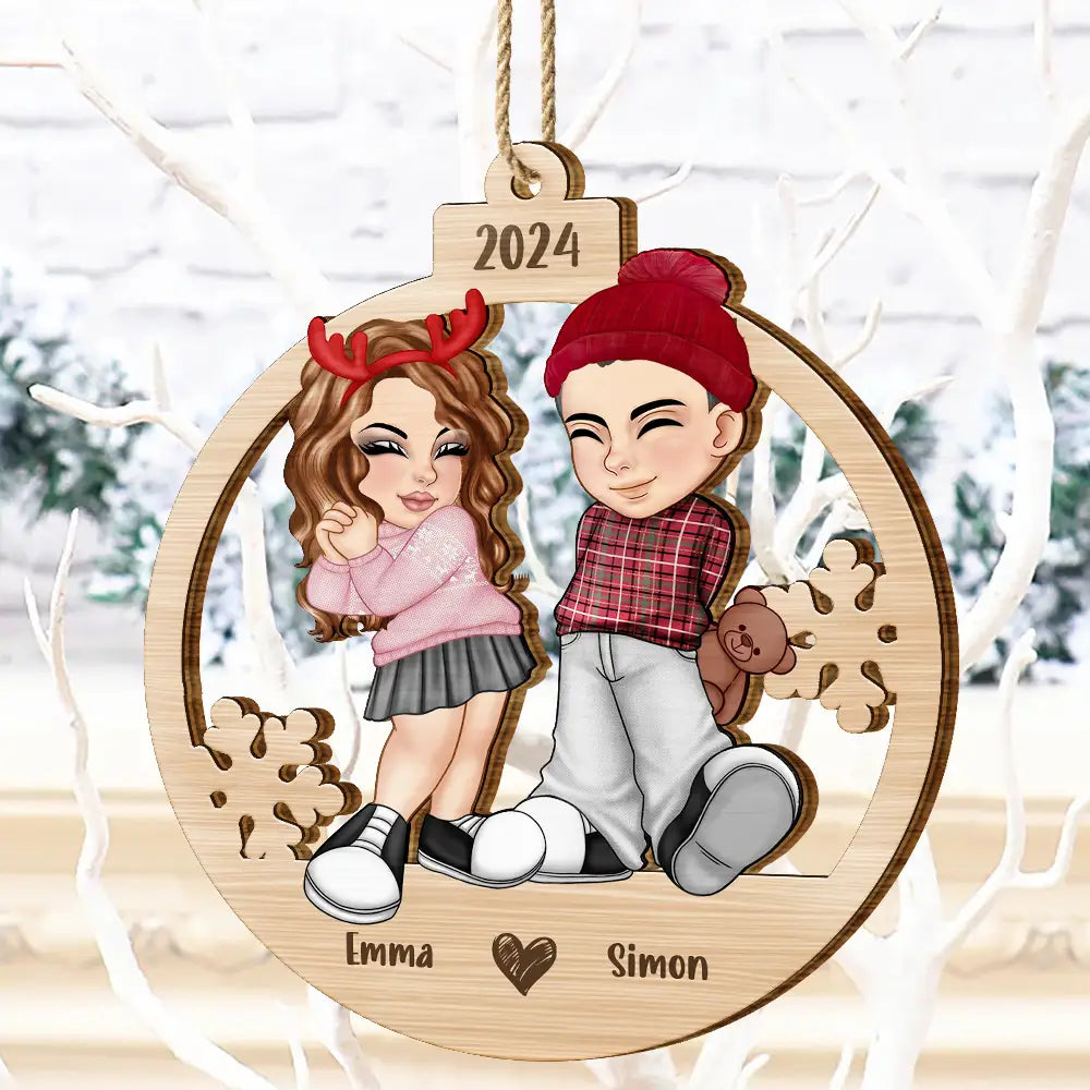 Gift For Couples - Christmas Couple Y2K - Personalized Wooden Cutout Ornament