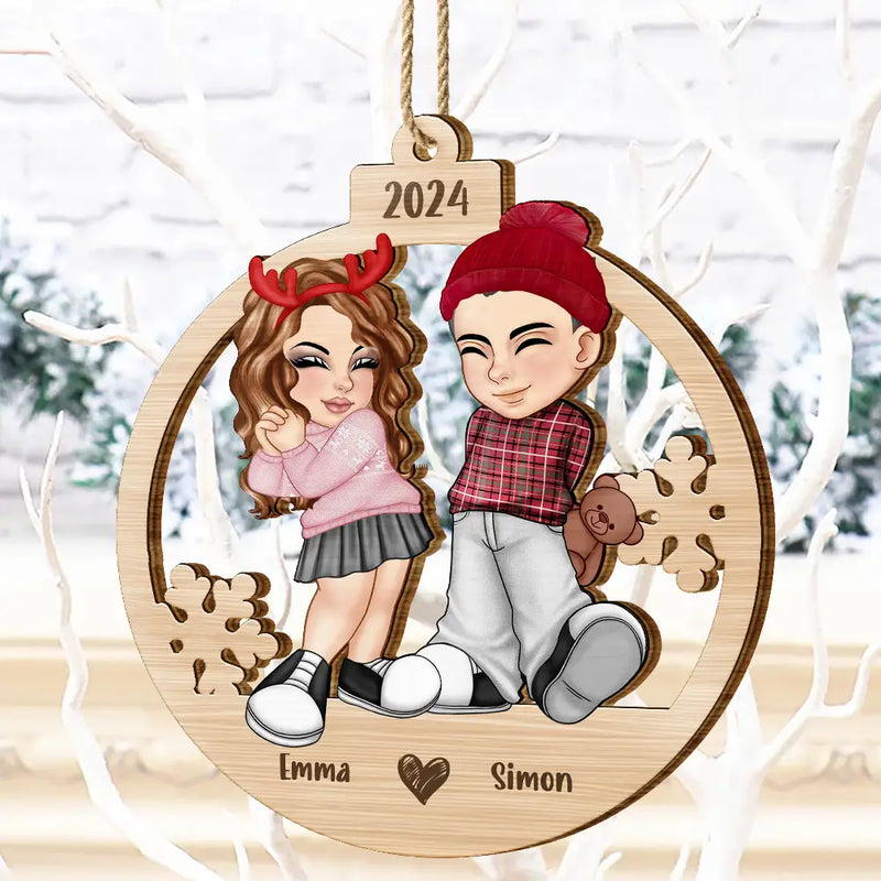 Gift For Couples - Christmas Couple Y2K - Personalized Wooden Cutout Ornament