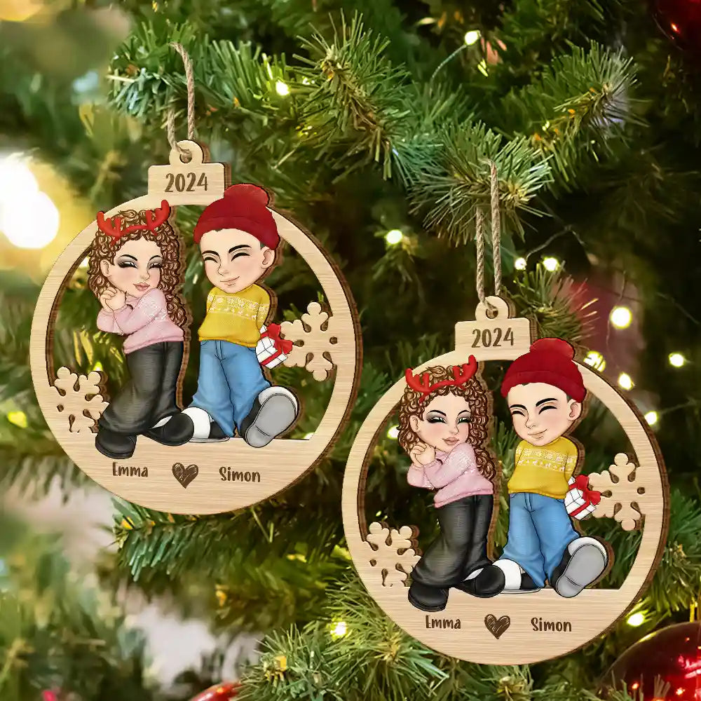 Gift For Couples - Christmas Couple Y2K - Personalized Wooden Cutout Ornament