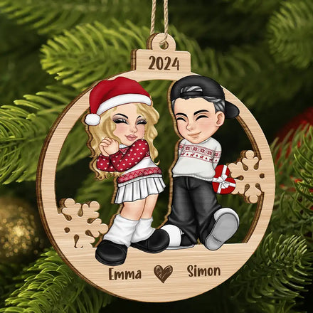 Couple de Noël Y2K - Décoration en bois découpée personnalisée 