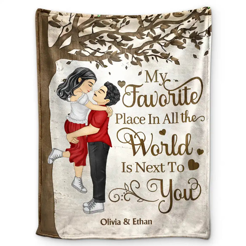 Gift For Couples,Gift For Husband,Gift For Wife,Gift For Boyfriend,Gift For Girlfriend,Happy - My Favorite Place In All The World - Personalized Fleece Blanket, Sherpa Blanket