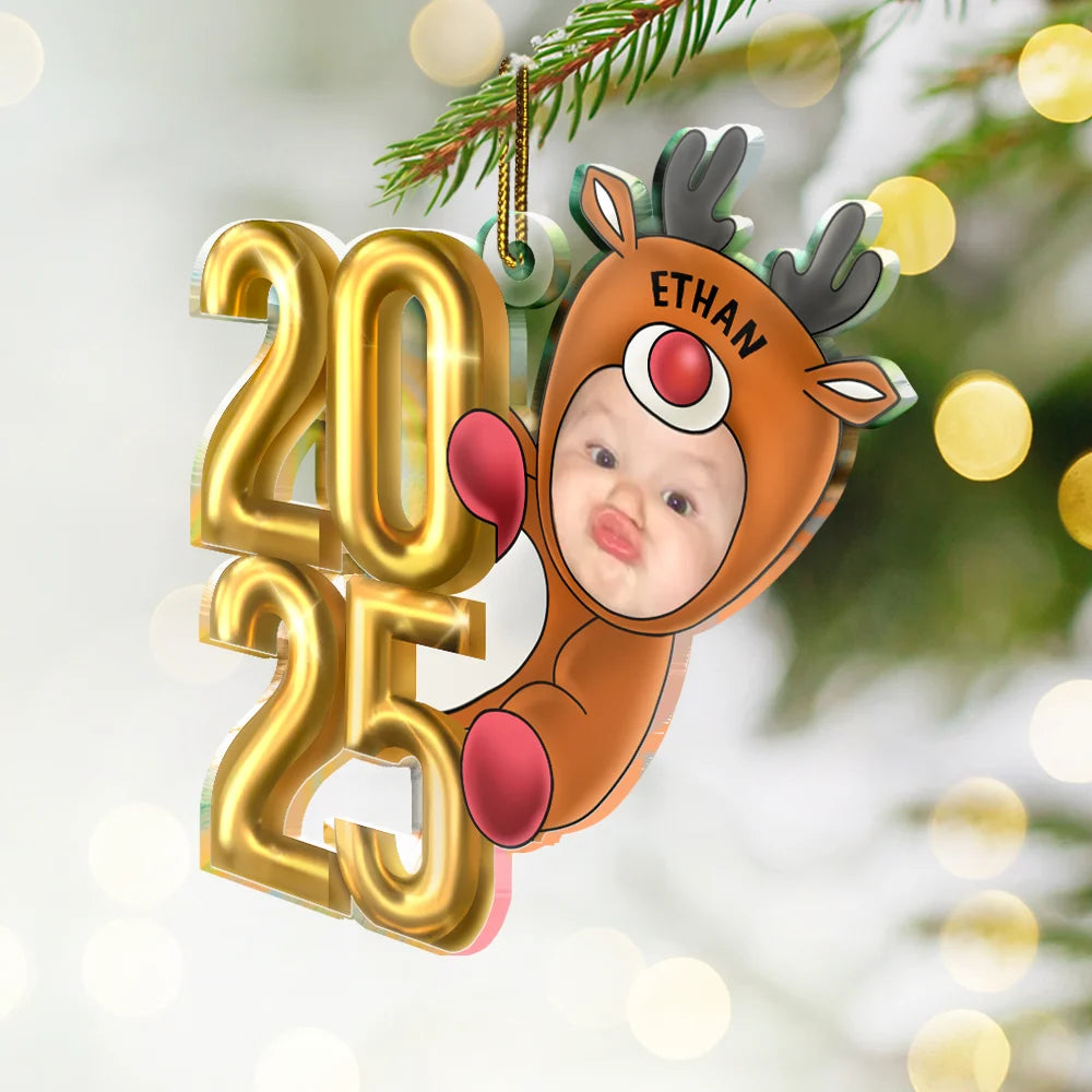 New baby, New Dad, New Mom - Custom Photo Christmas 2024 Santa Baby - Personalized Cutout Acrylic Ornament