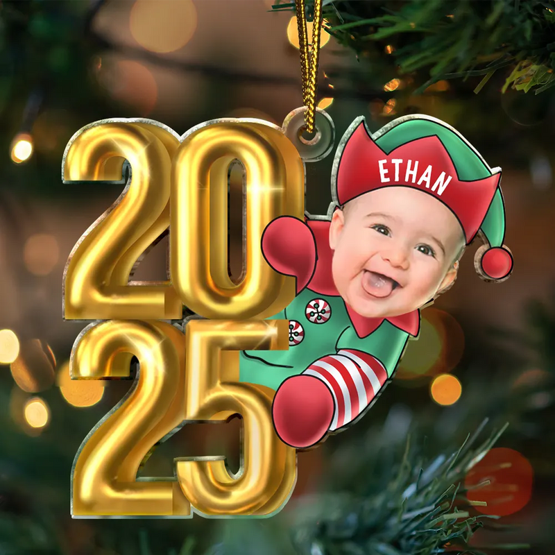 New baby, New Dad, New Mom - Custom Photo Christmas 2024 Santa Baby - Personalized Cutout Acrylic Ornament