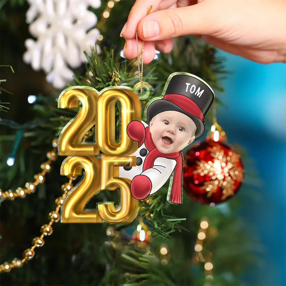 New baby, New Dad, New Mom - Custom Photo Christmas 2024 Santa Baby - Personalized Cutout Acrylic Ornament