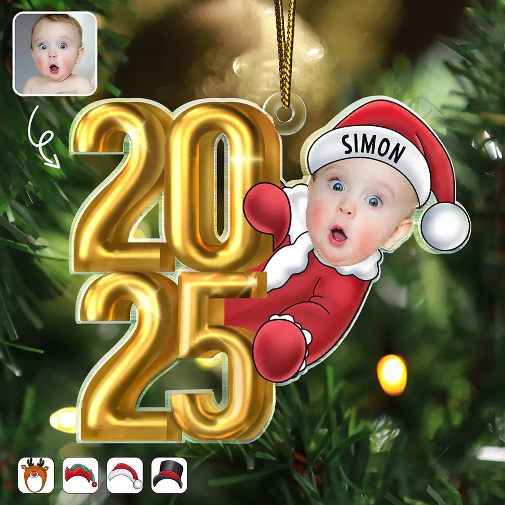 New baby, New Dad, New Mom - Custom Photo Christmas 2024 Santa Baby - Personalized Cutout Acrylic Ornament