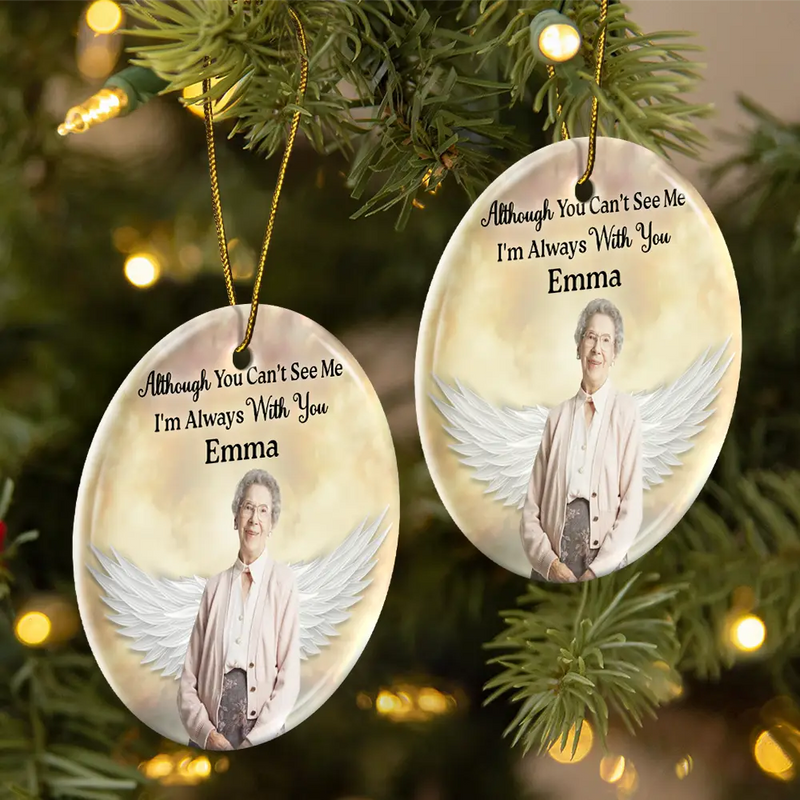Christmas,Memorial,Sad,Custom Photo - Custom Photo Your Wings Were Ready But My Heart Was Not - Personalized Circle Ceramic Ornament