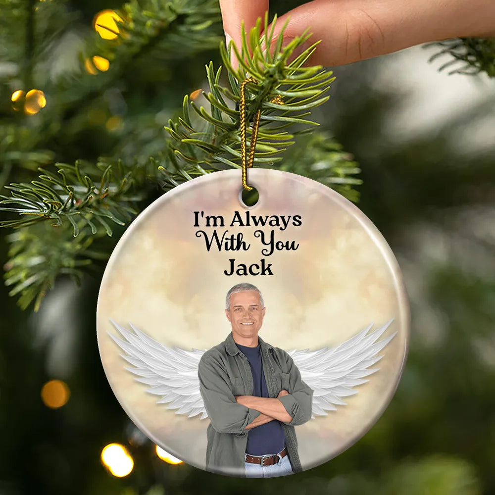Christmas,Memorial,Sad,Custom Photo - Custom Photo Your Wings Were Ready But My Heart Was Not - Personalized Circle Ceramic Ornament