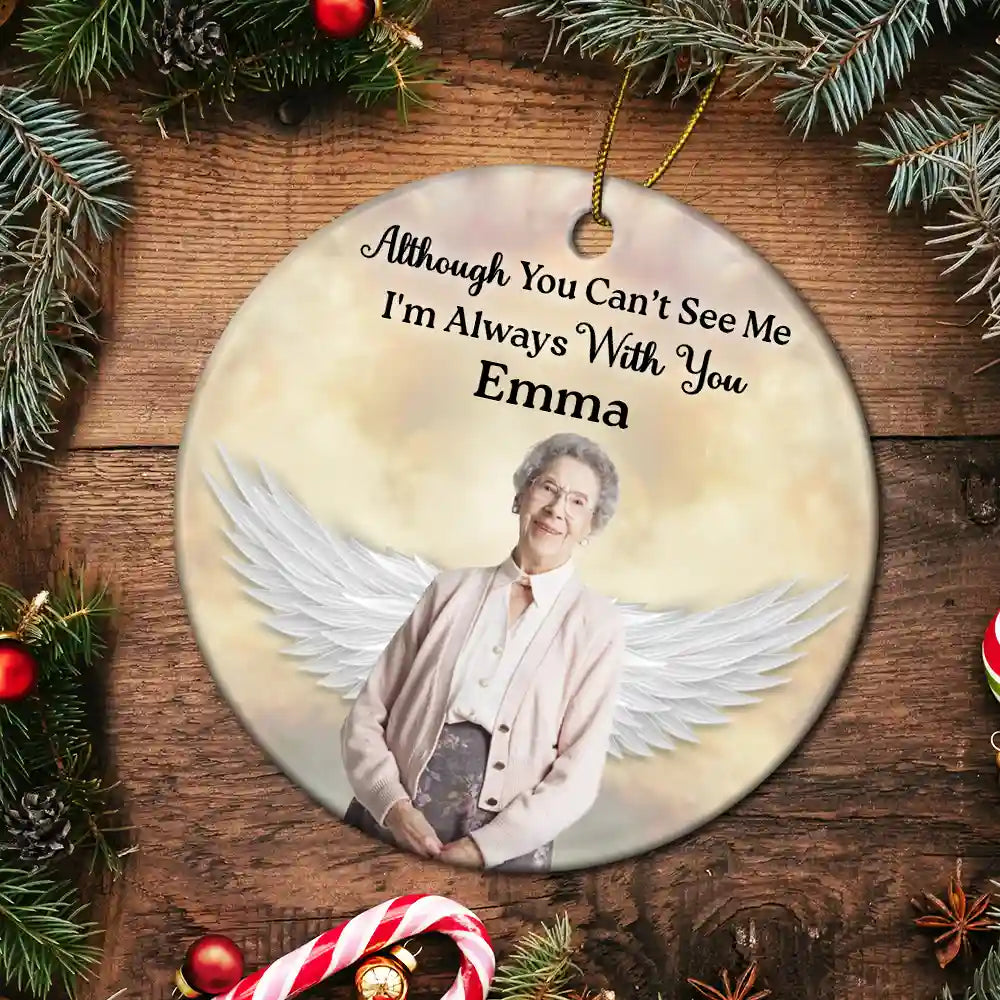 Christmas,Memorial,Sad,Custom Photo - Custom Photo Your Wings Were Ready But My Heart Was Not - Personalized Circle Ceramic Ornament