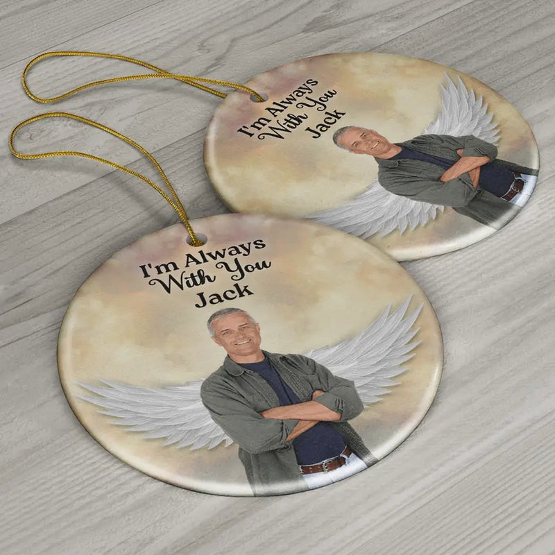 Christmas,Memorial,Sad,Custom Photo - Custom Photo Your Wings Were Ready But My Heart Was Not - Personalized Circle Ceramic Ornament