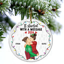 Gift For Couples - Christmas The Year We Swiped Right - Personalized Circle Ceramic Ornament