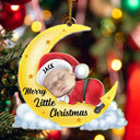 New baby - Custom Photo Christmas Baby Sleeping On The Moon - Personalized Cutout Acrylic Ornament