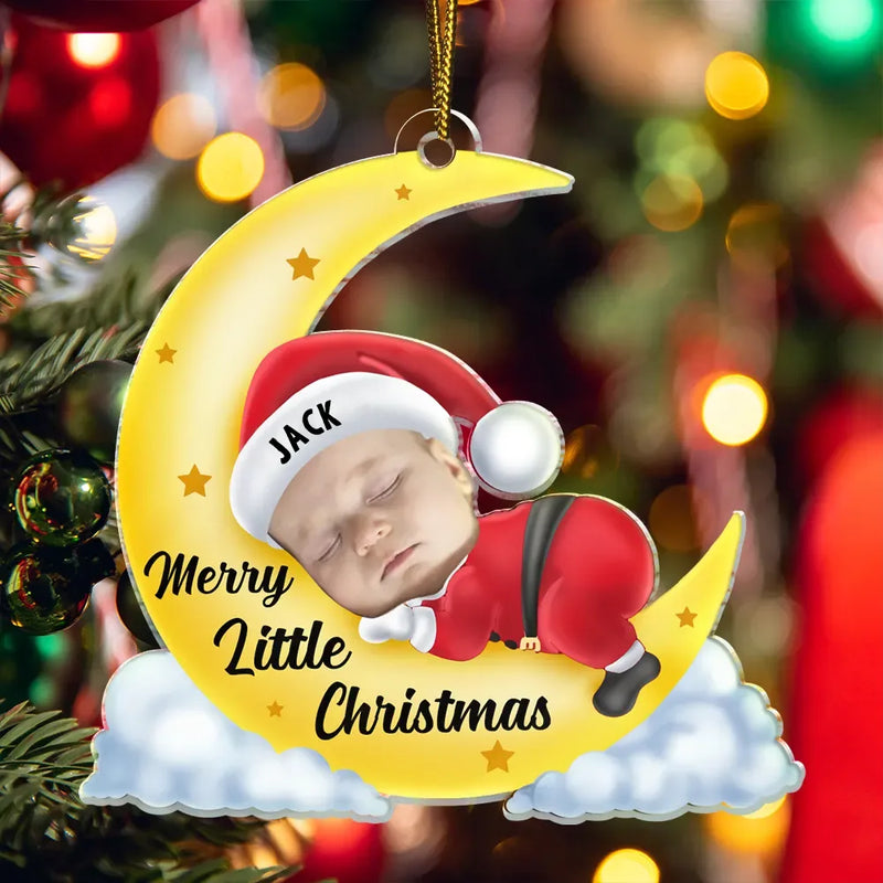 New baby - Custom Photo Christmas Baby Sleeping On The Moon - Personalized Cutout Acrylic Ornament