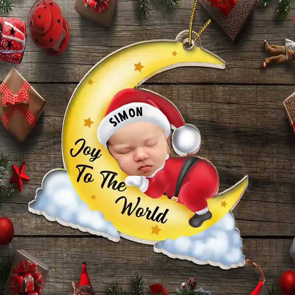 New baby - Custom Photo Christmas Baby Sleeping On The Moon - Personalized Cutout Acrylic Ornament