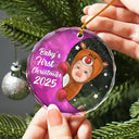 New baby - Custom Photo Christmas Santa Baby - Personalized Circle Glass Ornament