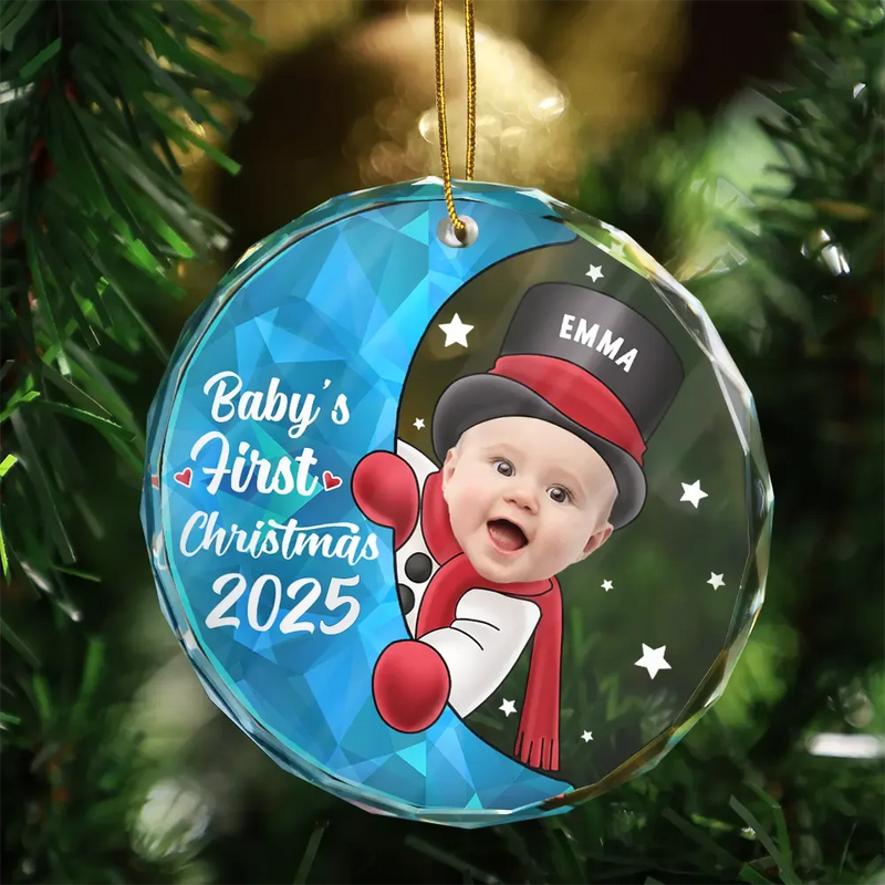New baby - Custom Photo Christmas Santa Baby - Personalized Circle Glass Ornament