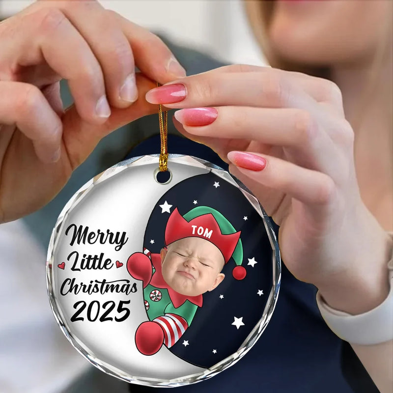 New baby - Custom Photo Christmas Santa Baby - Personalized Circle Glass Ornament