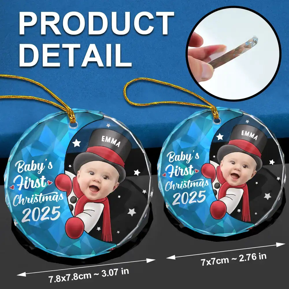 New baby - Custom Photo Christmas Santa Baby - Personalized Circle Glass Ornament