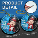 New baby - Custom Photo Christmas Santa Baby - Personalized Circle Glass Ornament