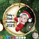 New baby - Custom Photo Christmas Santa Baby - Personalized Circle Glass Ornament
