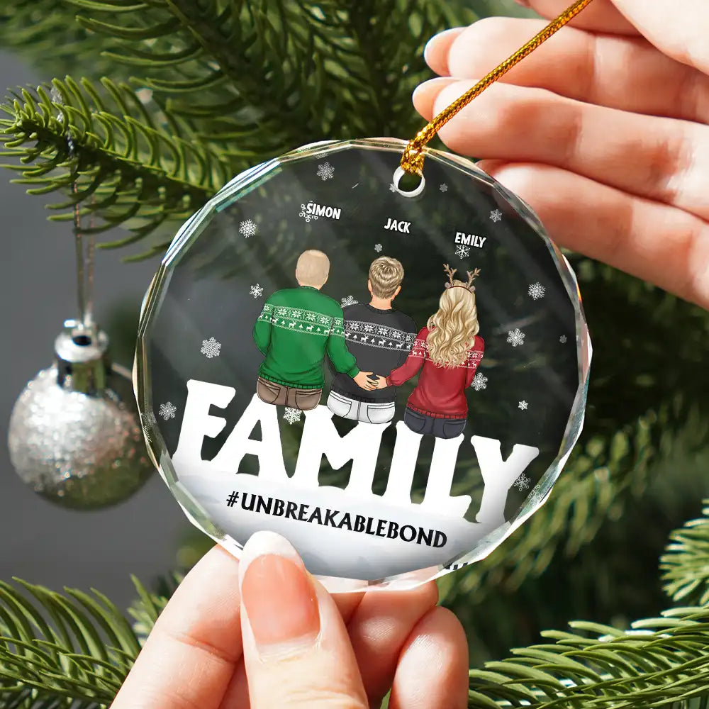 Christmas,Family,Happy - Family Forever Unbreakable Bond Christmas - Personalized Circle Glass Ornament