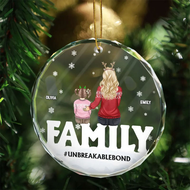Christmas,Family,Happy - Family Forever Unbreakable Bond Christmas - Personalized Circle Glass Ornament