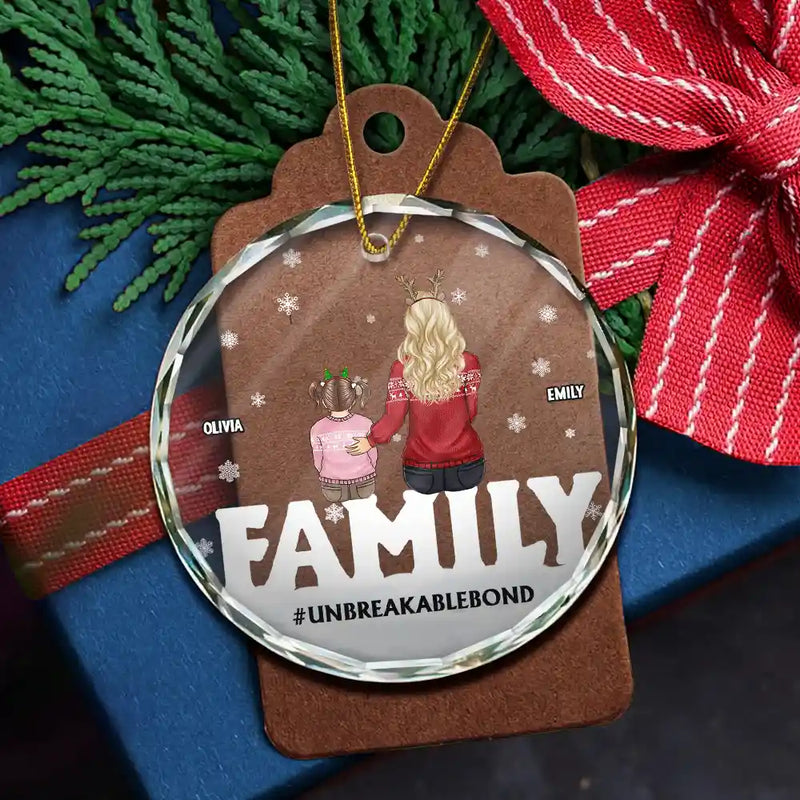 Christmas,Family,Happy - Family Forever Unbreakable Bond Christmas - Personalized Circle Glass Ornament