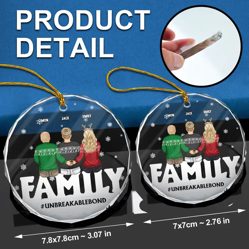 Christmas,Family,Happy - Family Forever Unbreakable Bond Christmas - Personalized Circle Glass Ornament