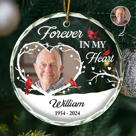 Photo personnalisée « Forever In My Heart » de Noël – Décoration de Noël en verre circulaire personnalisée 