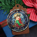 Christmas,Gift For Couples,Gift For Husband,Gift For Wife,Gift For Boyfriend,Gift For Girlfriend,Happy - Christmas Couple Kissing Stained Glass Making Memories - Personalized Circle Glass Ornament