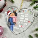 Christmas,Gift For Couples,Gift For Husband,Gift For Wife,Gift For Boyfriend,Gift For Girlfriend,Happy - Christmas Couple Kissing Forever Yours - Personalized Heart Shaped Glass Ornament
