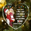 Christmas,Gift For Couples,Gift For Husband,Gift For Wife,Gift For Boyfriend,Gift For Girlfriend,Happy - Christmas Couple Kissing Forever Yours - Personalized Heart Shaped Glass Ornament