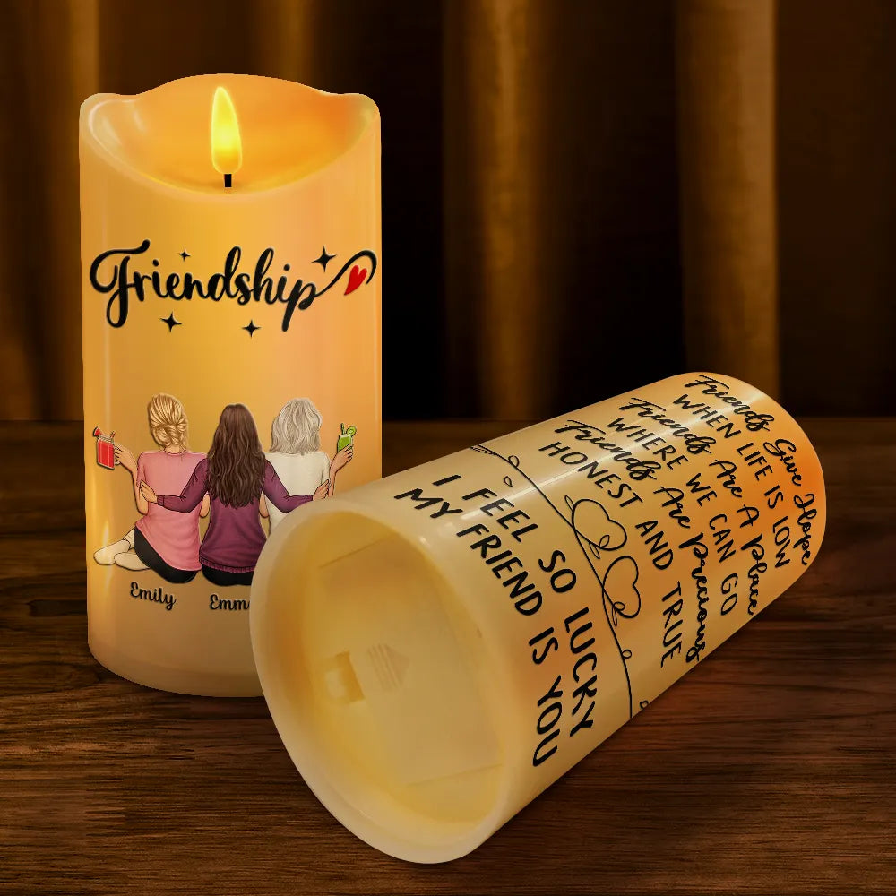 Gift For Bestie,Happy - I Feel So Lucky My Friend Is You - Personalized Flameless LED Candle