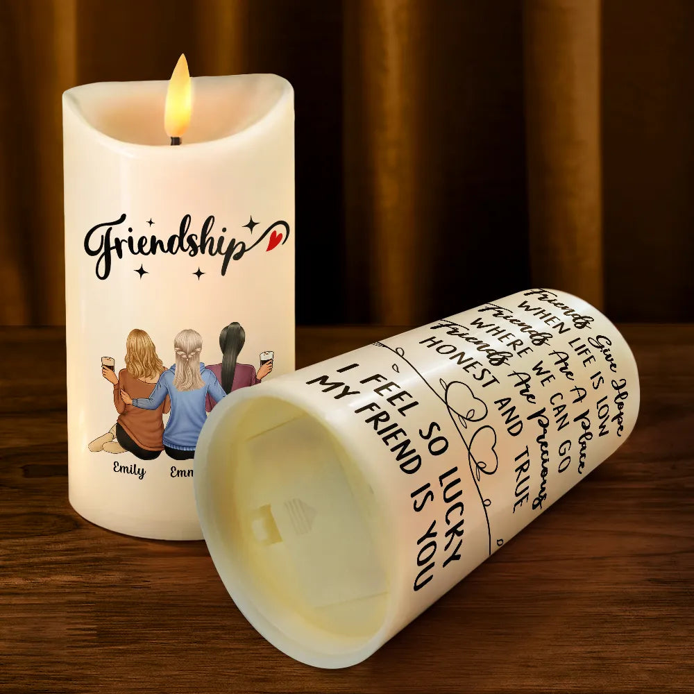 Gift For Bestie,Happy - I Feel So Lucky My Friend Is You - Personalized Flameless LED Candle