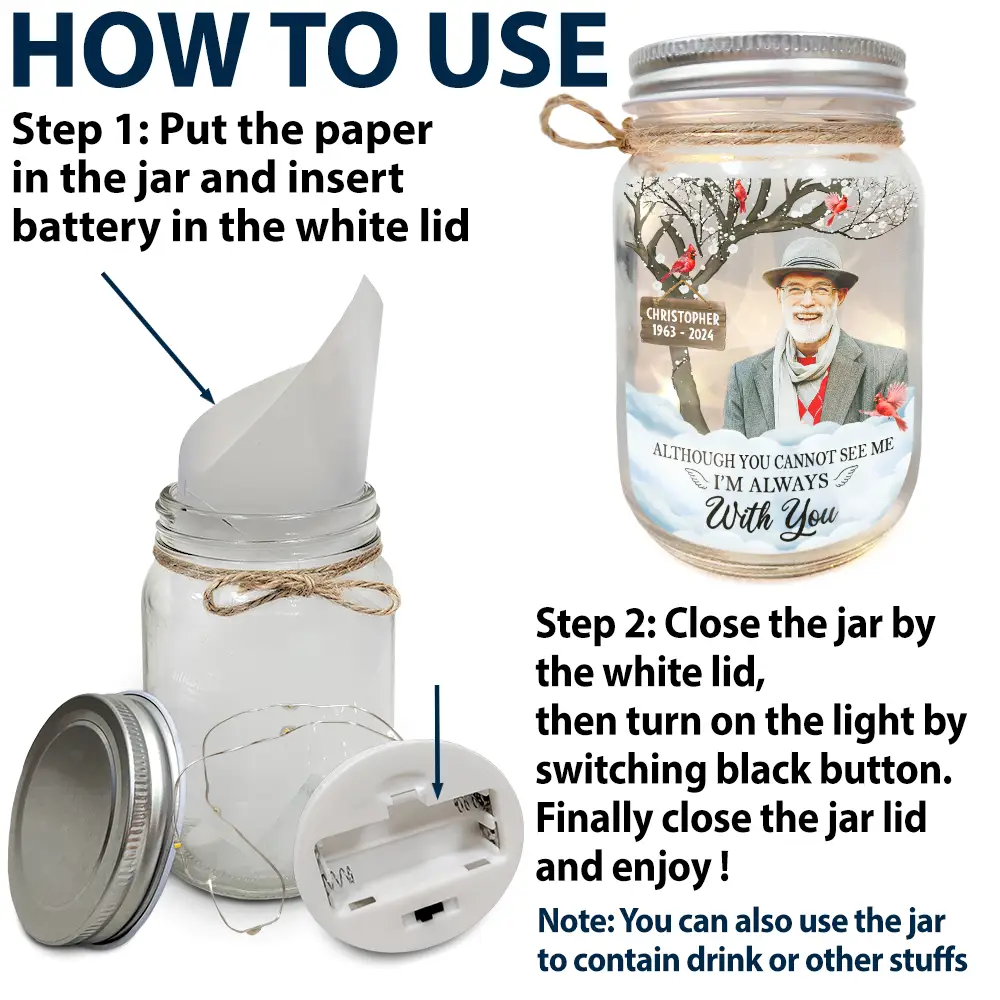 Memorial - Custom Photo I'm Always With You Memorial - Personalized Mason Jar Light
