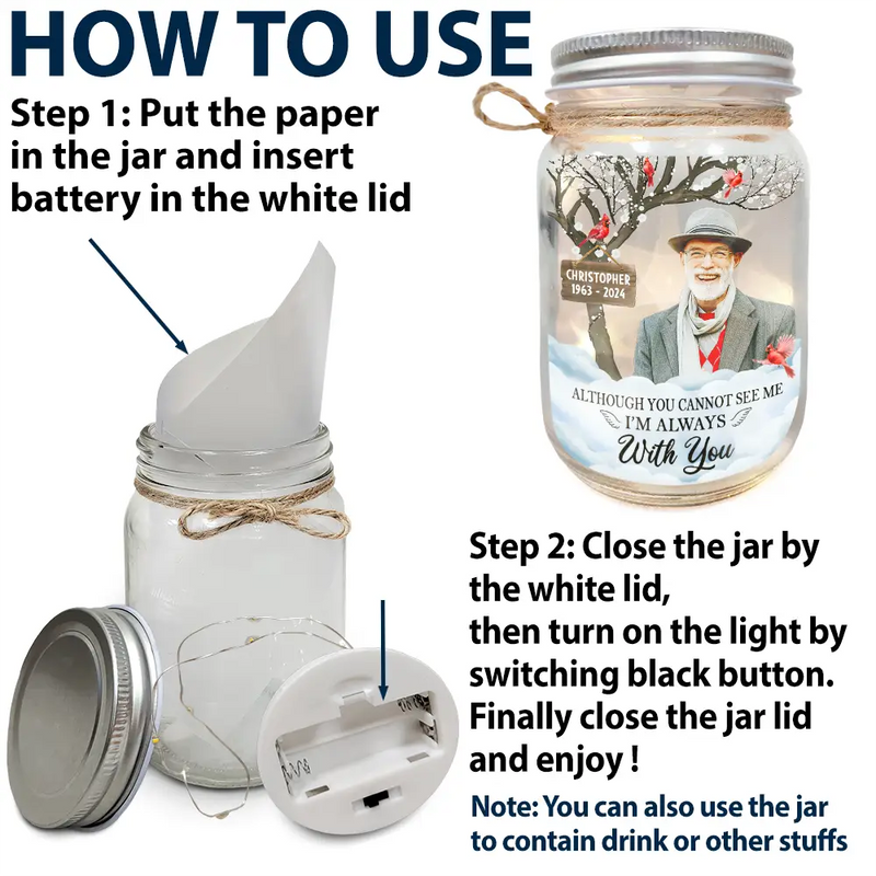 Memorial - Custom Photo I'm Always With You Memorial - Personalized Mason Jar Light
