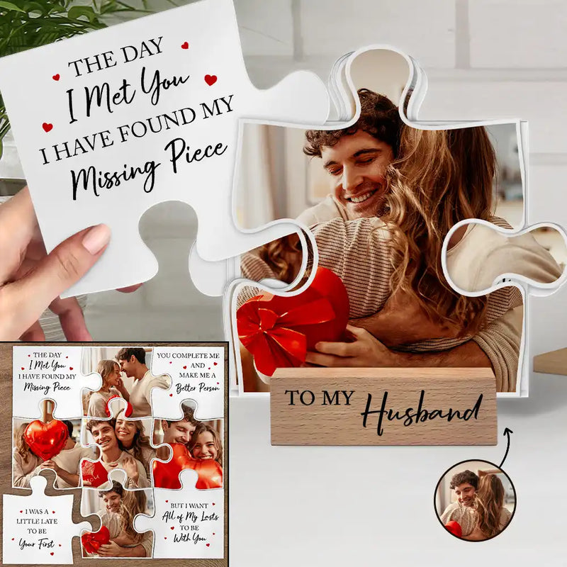 Gift For Couples, Gift For Husband, Gift For Wife, Gift For Boyfriend, Gift For Girlfriend - Custom Photo I Found My Missing Piece Puzzle - Personalized Custom Shaped Cardstock With Wooden Stand