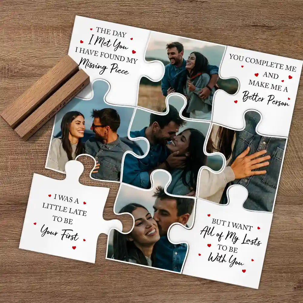 Gift For Couples, Gift For Husband, Gift For Wife, Gift For Boyfriend, Gift For Girlfriend - Custom Photo I Found My Missing Piece Puzzle - Personalized Custom Shaped Cardstock With Wooden Stand