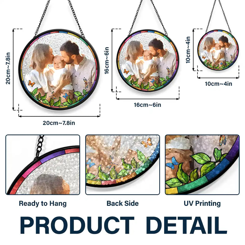 Gift For Couples,Gift For Husband,Gift For Wife,Gift For Boyfriend,Gift For Girlfriend,Gift For Mother,Gift For Father,Family,Gift For Bestie,Love - Custom Photo Watercolor Couple Family Besties - Personalized Stained Glass Window Hanging Suncatcher