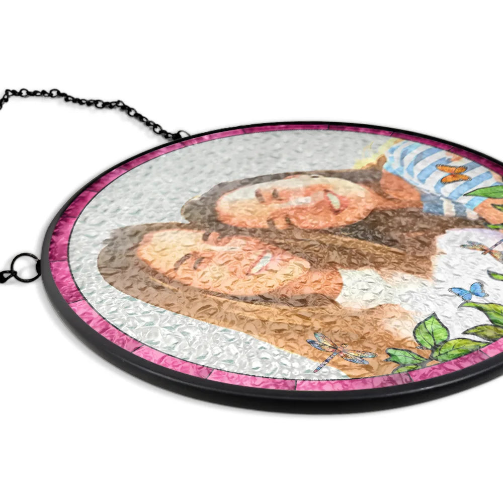 Gift For Couples,Gift For Husband,Gift For Wife,Gift For Boyfriend,Gift For Girlfriend,Gift For Mother,Gift For Father,Family,Gift For Bestie,Love - Custom Photo Watercolor Couple Family Besties - Personalized Stained Glass Window Hanging Suncatcher