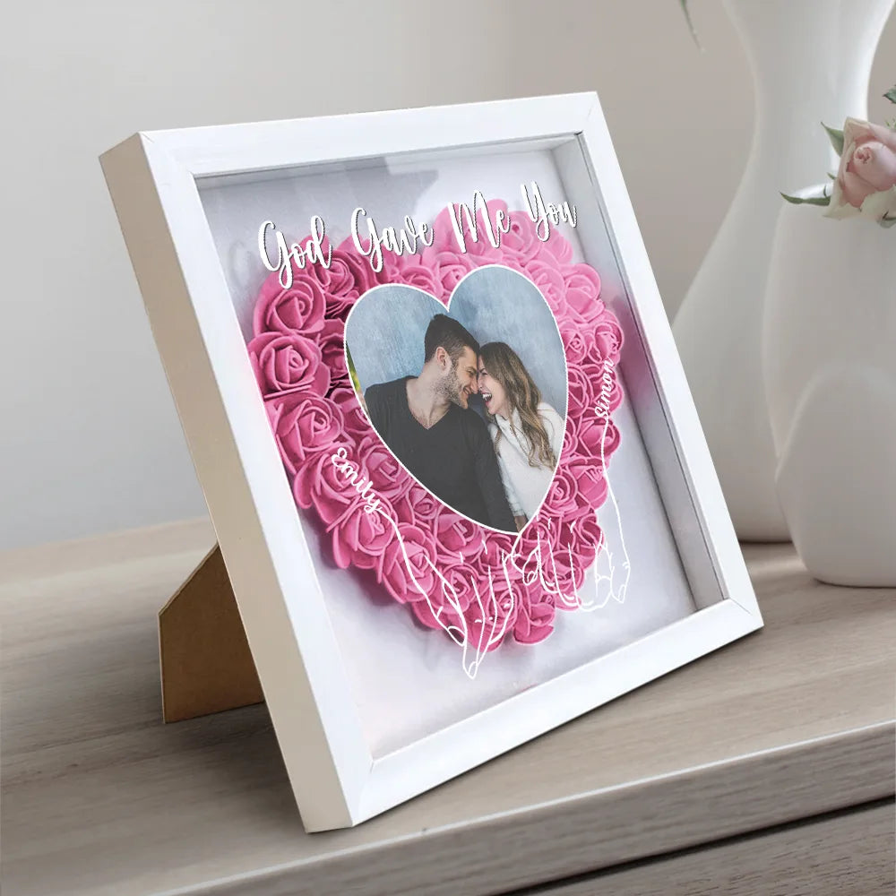 Gift For Couples, Gift For Wife, Gift For Girlfriend - Custom Photo My Missing Piece - Personalized Flower Shadow Box