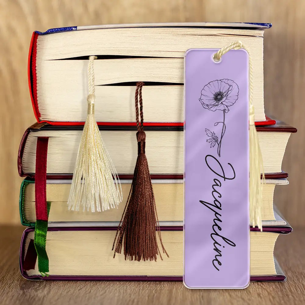 Reading, Gift For Yourself - Flower Birth Month & Name - Personalized Acrylic Bookmark

